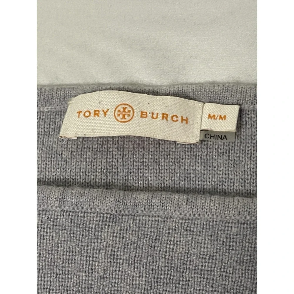 Tory Burch Women's M Rylie Sweater Tunic Gray Side‎ Zip Merino Wool 3/4 Sleeve
